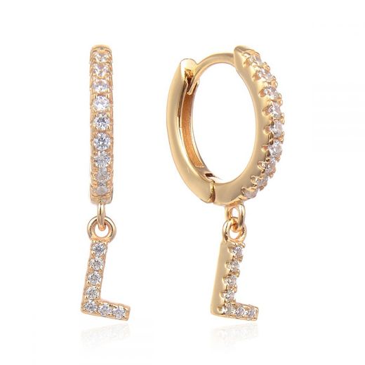 Pendientes Plata Dorada Mujer 6mm PEZ0643DOL Aro Colgante Letra L