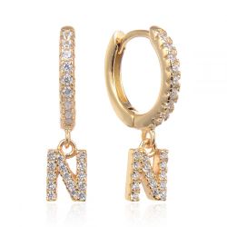 Pendientes Plata Dorada Mujer 6mm PEZ0643DON Aro Colgante Letra N