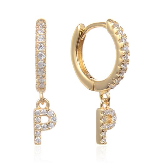 Pendientes Plata Dorada Mujer 6mm PEZ0643DOP Aro Colgante Letra P
