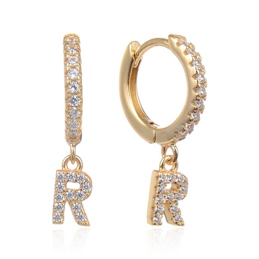 Pendientes Plata Dorada Mujer 6mm PEZ0643DOR Aro Colgante Letra R