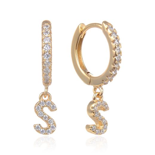 Pendientes Plata Dorada Mujer 6mm PEZ0643DOS Aro Colgante Letra S
