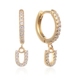 Pendientes Plata Dorada Mujer 6mm PEZ0643DOU Aro Colgante Letra U