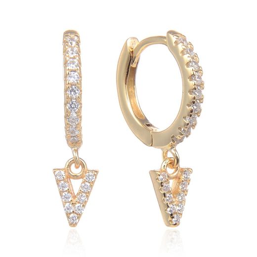 Pendientes Plata Dorada Mujer 6mm PEZ0643DOV Aro Colgante Letra V