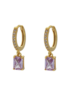 Pendientes Plata Dorada Mujer PPAC106/LC Aro Colgante Circonitas Lila