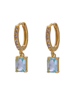Pendientes Plata Dorada Mujer PPAC106/SC Aro Colgante Circonitas Aquamarina