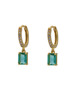 Pendientes Plata Dorada Mujer PPAC106/TC Aro Colgante Circonitas Turquesa