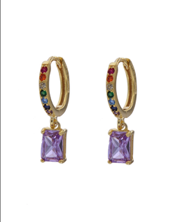 Pendientes Plata Dorada Mujer PPAC107/LC Aro Circonitas Multicolor Colgante Circonita Lila