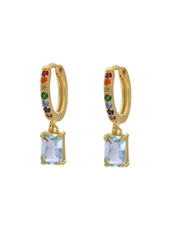 Pendientes Plata Dorada Mujer PPAC107/SC Aro Circonitas Multicolor Colgante Circonita Aquamarina