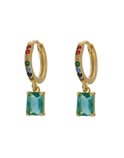 Pendientes Plata Dorada Mujer PPAC107/TC Aro Circonitas Multicolor Colgante Circonita Turquesa