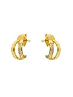 Pendientes Plata Dorada Mujer PPAC187/C Medio Aro Doble Banda Circonitas