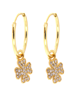 Pendientes Plata Dorada Mujer PPAC22/C Aro Colgante Trébol Circonitas