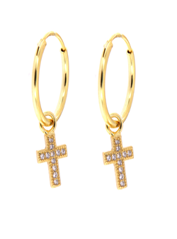 Pendientes Plata Dorada Mujer PPAC23/C Aro Colgante Cruz Circonitas