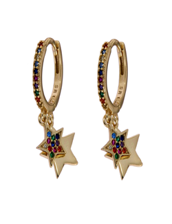 Pendientes Plata Dorada Mujer PPAC25/1C Aro Colgante Estrella Circonitas Multicolor