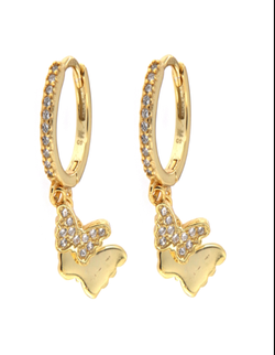 Pendientes Plata Dorada Mujer PPAC26/C Aro Colgante Mariposa Circonitas