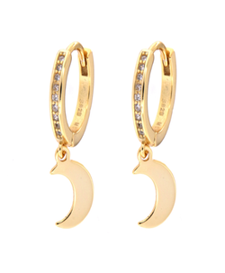 Pendientes Plata Dorada Mujer PPAC30/C Aro Circonitas Colgante Media Luna