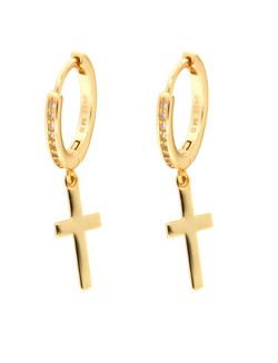 Pendientes Plata Dorada Mujer PPAC31/C Aro Circonitas Colgante Cruz