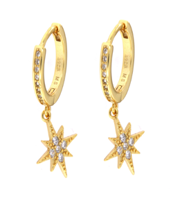 Pendientes Plata Dorada Mujer PPAC32/C Aro Colgante Estrella Polar Circonitas