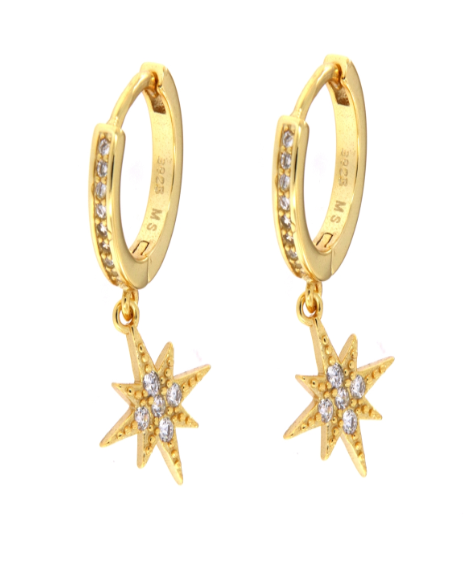 Pendientes Plata Dorada Mujer PPAC32/C Aro Colgante Estrella Polar Circonitas