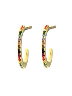 Pendientes Plata Dorada Mujer PPAC40/C Aro Abierto Circonitas Multicolor