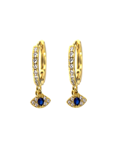 Pendientes Plata Dorada Mujer PPAC47/C Aro Colgante Ojo Turco Circonitas