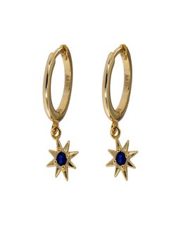 Pendientes Plata Dorada Mujer PPAC58/C Aro Colgante Estrella Circonita Azul