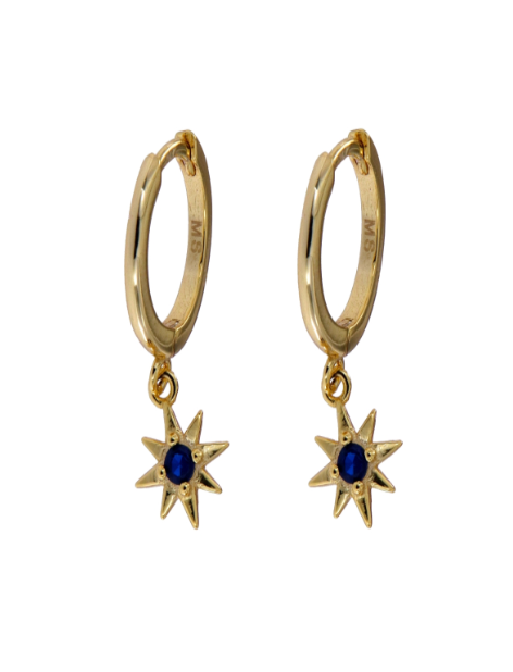 Pendientes Plata Dorada Mujer PPAC58/C Aro Colgante Estrella Circonita Azul