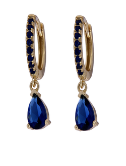 Pendientes Plata Dorada Mujer PPAC61/AC Aro Circonitas Negras Colgante Circonita Azul