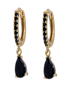 Pendientes Plata Dorada Mujer PPAC61/NC Aro Circonitas Azules Colgante Circonita Negra