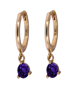 Pendientes Plata Dorada Mujer PPAC62/AC Aro Colgante Circonita Purpura