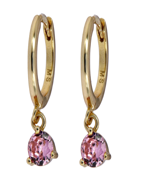 Pendientes Plata Dorada Mujer PPAC62/PC Aro Colgante Circonita Rosada