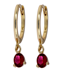 Pendientes Plata Dorada Mujer PPAC62/RC Aro Colgante Circonita Roja