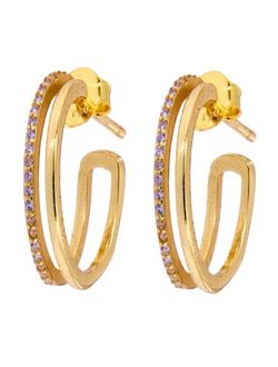 Pendientes Plata Dorada Mujer PPAC69/C Aro Abierto Circonitas