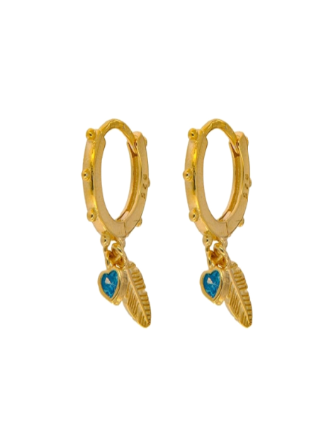 Pendientes Plata Dorada Mujer PPAC83/C Aro Colgante Hoja Corazón Azul