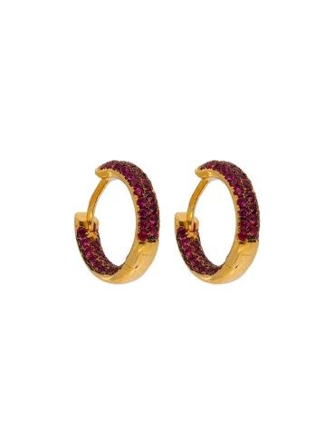 Pendientes Plata Dorada Mujer PPAC85/RC Aro Circonitas Rojas