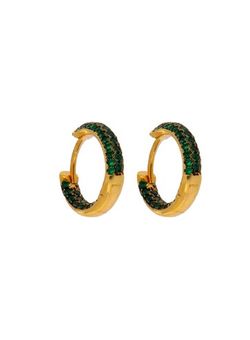 Pendientes Plata Dorada Mujer PPAC85/VC Aro Circonitas Verdes