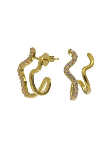 Pendientes Plata Dorada Mujer PPAC86/C Aro Abierto Bandas Onduladas Circonitas