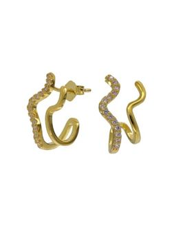 Pendientes Plata Dorada Mujer PPAC87/C Aro Abierto Bandas Onduladas Circonitas