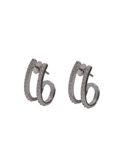 Pendientes Plata Dorada Mujer PPAC89/C Aro Abierto Bandas Dobles Circonitas