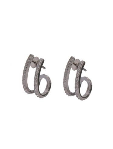 Pendientes Plata Dorada Mujer PPAC89/C Aro Abierto Bandas Dobles Circonitas