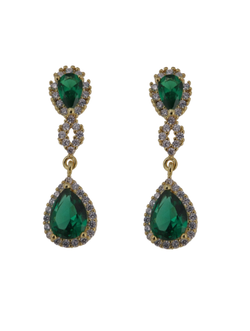 Pendientes Plata Dorada Mujer PPEN2124/VC Colgante Circonitas Verdes
