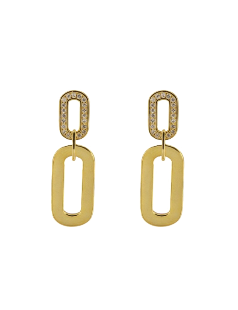 Pendientes Plata Dorada Mujer PPEN2156/C Colgante Óvalos Circonitas
