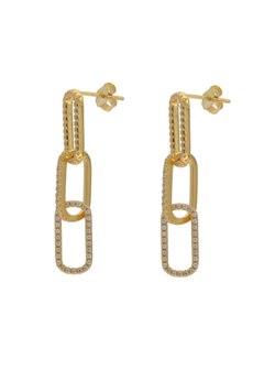 Pendientes Plata Dorada Mujer PPEN2185/C Colgante Óvalos Circonitas