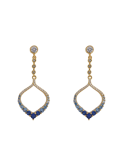 Pendientes Plata Dorada Mujer PPEN2186/C Colgante Aro Ovalado Circonitas Azules