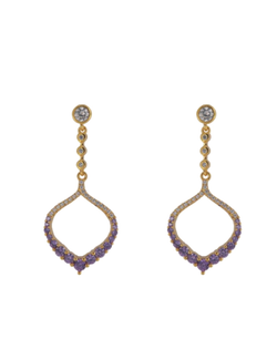 Pendientes Plata Dorada Mujer PPEN2187/C Colgante Aro Ovalado Circonitas Lila