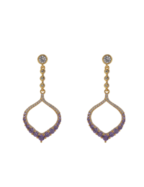 Pendientes Plata Dorada Mujer PPEN2187/C Colgante Aro Ovalado Circonitas Lila