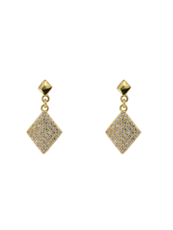 Pendientes Plata Dorada Mujer PPEN2202/C Colgante Rombo Circonitas