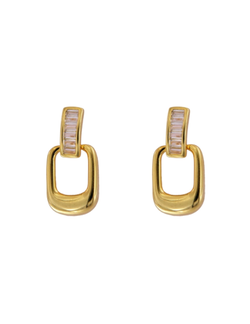 Pendientes Plata Dorada Mujer PPEN2242/C Circonitas Colgante Rectangular