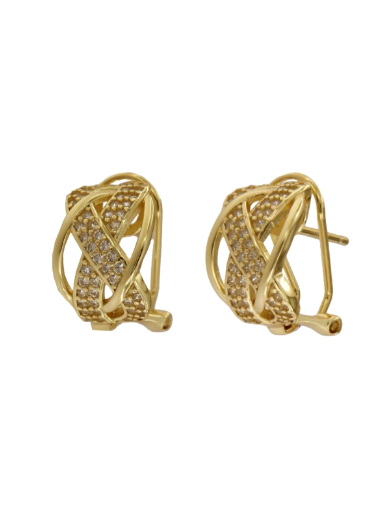 Pendientes Plata Dorada Mujer PPOM27/C Bandas Entrelazadas Circonitas Doradas