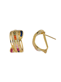 Pendientes Plata Dorada Mujer PPOM36/C Bandas Circonitas Multicolor