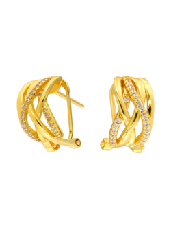 Pendientes Plata Dorada Mujer PPOM50/C Bandas Entrelazadas Circonitas